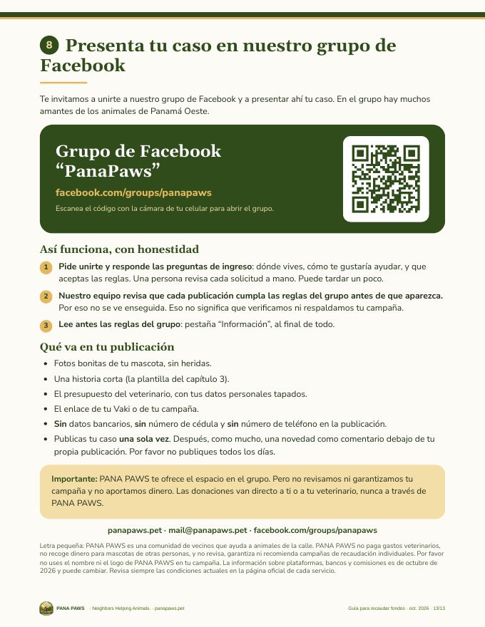 Página de la guía: presenta tu caso en nuestro grupo
